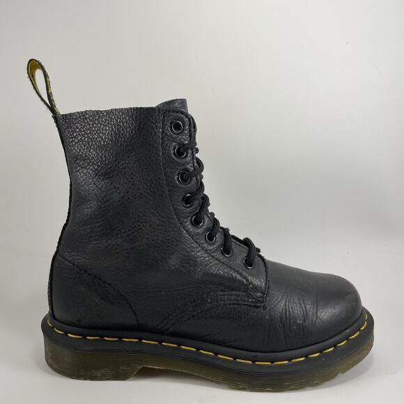 Dr Martens Doc Pascal Combat Boots Womens Size 6 Black Pebbled Leather 8-Eye - Picture 1 of 11